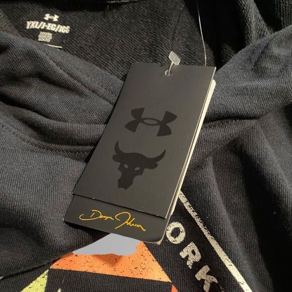 Under Armour Project Rock Hardest Worker Training Black Hoodie Youth size XL New - Picture 7 of 9